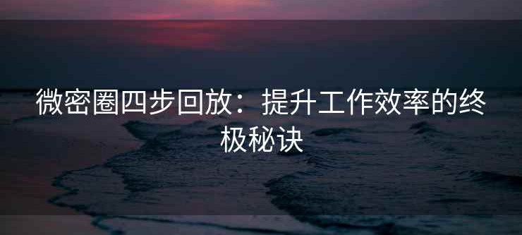 微密圈四步回放：提升工作效率的终极秘诀